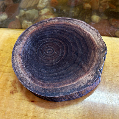 Round Live Edge Wood Coaster Rustic Dark Brown Wood Grain 4 Inch Black Walnut