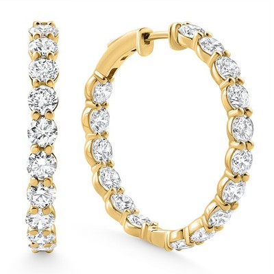 7 kt TW runder Diamant innen außen Creolen Tresorschloss 14 kt Gelbgold Lab Grown