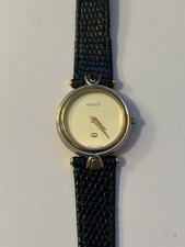 Vintage Gucci Women 4500L Dress Black L Leather Quartz Analog 24mm Watch 6 1/4"