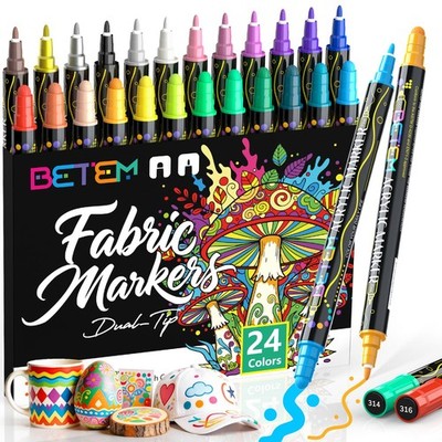 Betem 24 Colors Dual Tip Acrylic Paint Markers, 1 Count (Pack of 24), White
