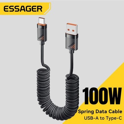 1.2m Essager Car Spring USB A to Type C Cable For iPhone 16 15 14 Xiaomi Samsung