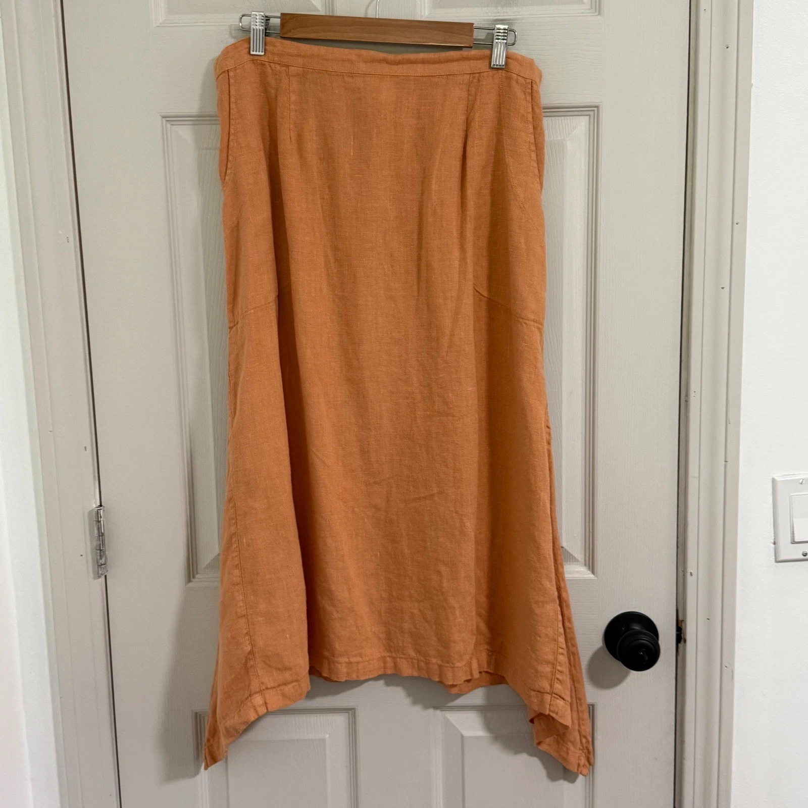 Vintage 100% Linen Handkerchief Hem Midi Skirt Womens Large USA Made Lagenlook