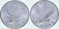 Lot of (2) Sunshine Mint 1/2 oz .999 Fine Silver - BU Half Troy Rounds