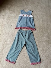 Handmade 2pc Dark Green Mini Gingham Check Smocked Girls Reindeer Pant Set Sz 5