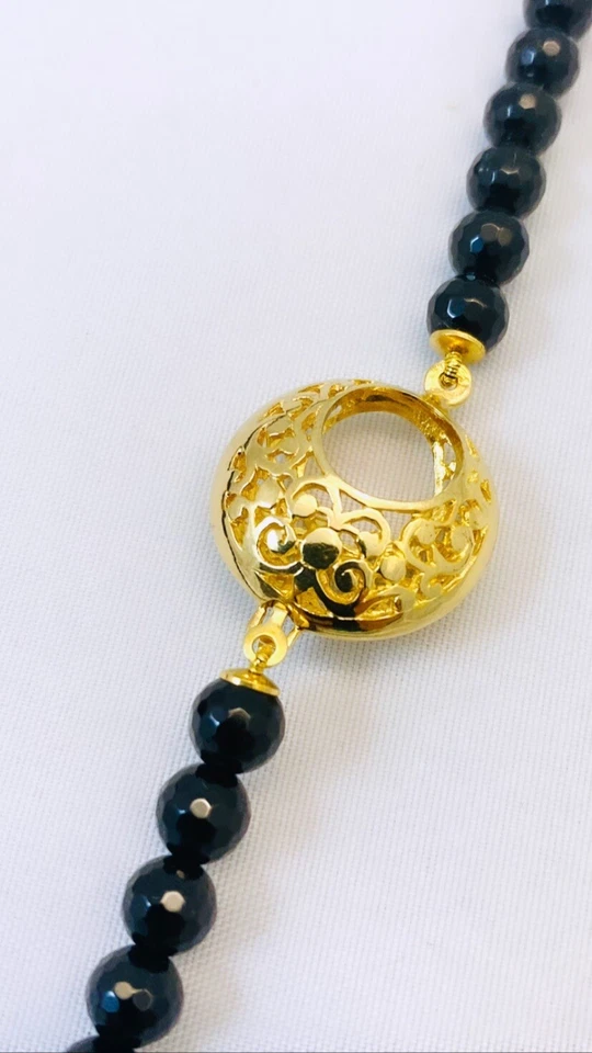 Collana Lunga Onice Nero e Argento 925 – Gioiello Artigianale Unico con Zirconi - Immagine 2 di 4