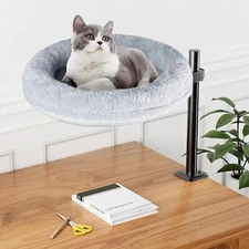 Soft Velvet Cat Desk Bed  360° Rotating & Adjustable Cat Nest Furniture for Pets