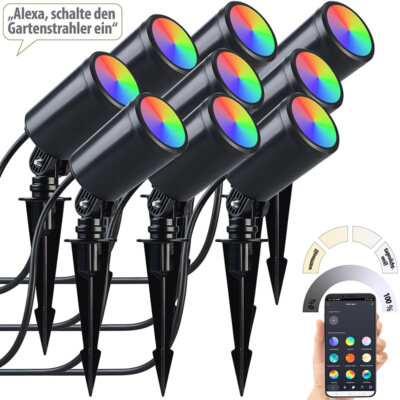 3x 3er-Set WLAN-Gartenstrahler, dimmbar, RGB & CCT, je 520 lm, App