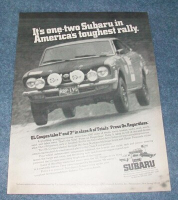 #ad #ad 1973 Subaru GL Coupe Vintage Ad quot;One Two Subaru in America#x27;s Toughest Rally.quot; $12.99