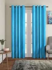 New 2 Piece Eyelet Polyester Door Curtain Set - 7 feet Aqua Blue
