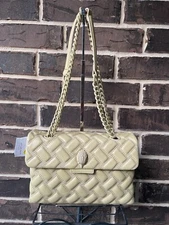 NWT $295 Kurt Geiger Kensington Drench Leather Shoulder Bag Cream