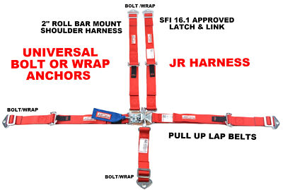 RED KIDS RACING HARNESS SFI 16.1 5 POINT LATCH & LINK SEAT BELT, USAC