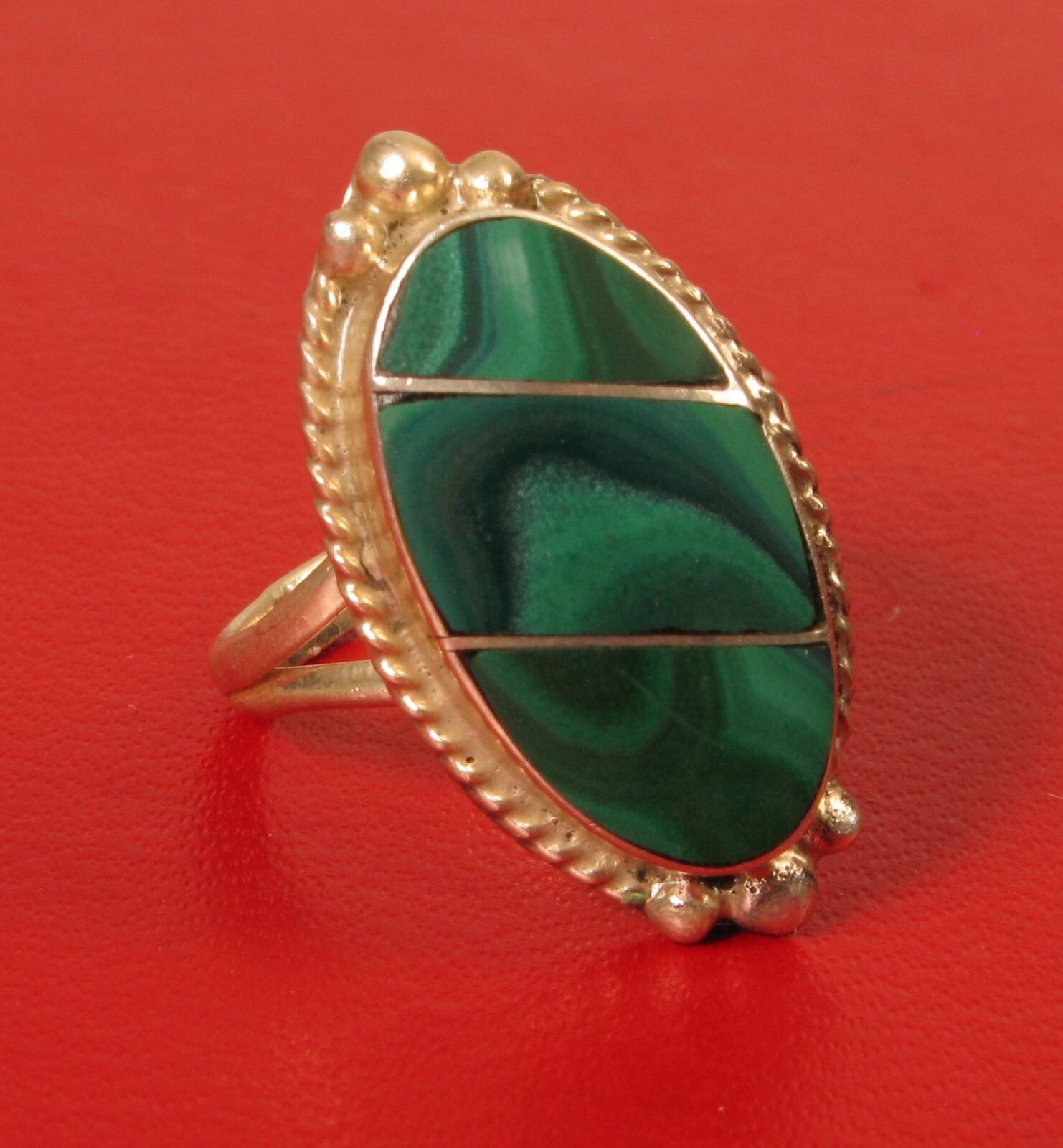 VINTAGE STERLING SILVER 925 SOUTHWEST MALACHITE RING SIZE 5.25 CLASSY ...