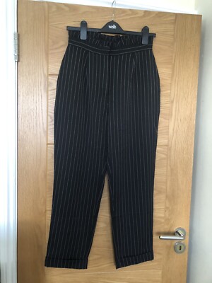 Missguided black pinstripe slim trousers size 10 paperbag New | eBay UK