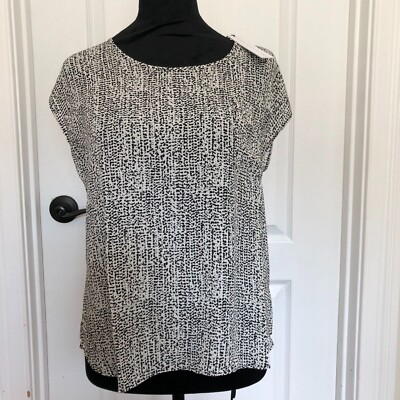 Three Eighty Two Womens Blouse XS Black White Round Neck Back Keyhole NWT