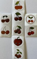 HAPPY RED CHERRIES Sticker Sheet 9pcs Fruit  Stems  Circle  Faces  Card Making  