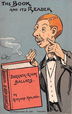 POSTKARTE COMIC DAS BUCH UND SEIN LESER BARACKENZIMMER BALLADEN KIPLING