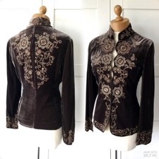 Laura Ashley Vintage Boho Oriental Velvet Embroidery Fitted Evening Jacket 12 38