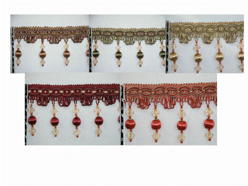 4 Zoll Perlen Quaste Fransenborte beige gold koralle braun burgund grün Meterware - Bild 1 von 6