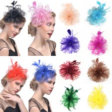 Women Fascinator Hat Headband Flower Mesh Feather Hair Clip Cocktail Tea Party