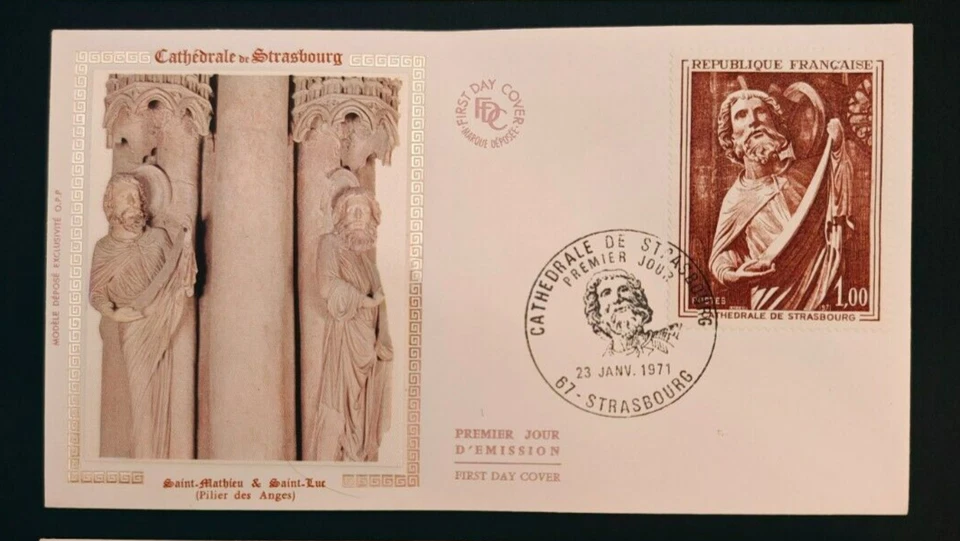 1971 Cathédrale de Strasbourg, Pilier des Anges, enveloppe Soie 1er jour fdc - Photo 1/1