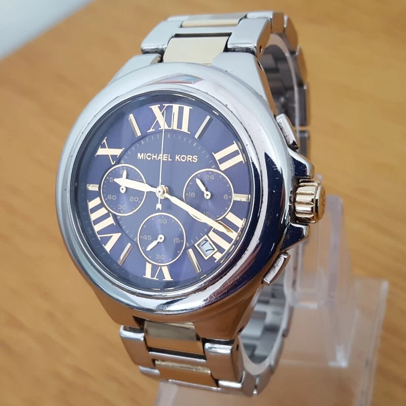 Orologio Cronografo Uomo Donna RARO Michael Kors Camille MK5758 Oro 2 T Faccia Blu