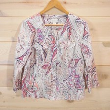 Chico's size 1 Women's M Full Zip 100 Linen Jacket 3/4 Length Sleeve Pockets