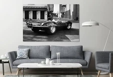 Steve Mcqueen with Jaguar Movie Poster Icon Classic Painting Canvas Print Art