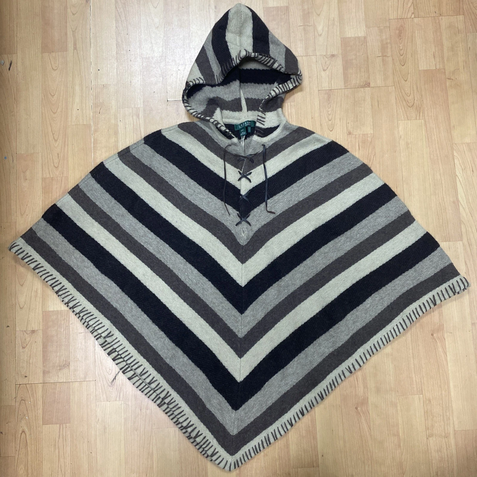 Ralph Lauren Cape Poncho Wrap Womens Lambswool Hooded One Size Sweater