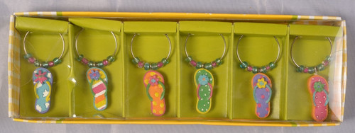 Pier 1 Imports Set of 6 Beach Sandals Art Glass Drink Wine Champagne Charms