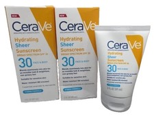 CERAVE HYDRATING SUNSCREEN SPF 30 FOR FACE  BODY 3 OZ BOXED LOT OF 2