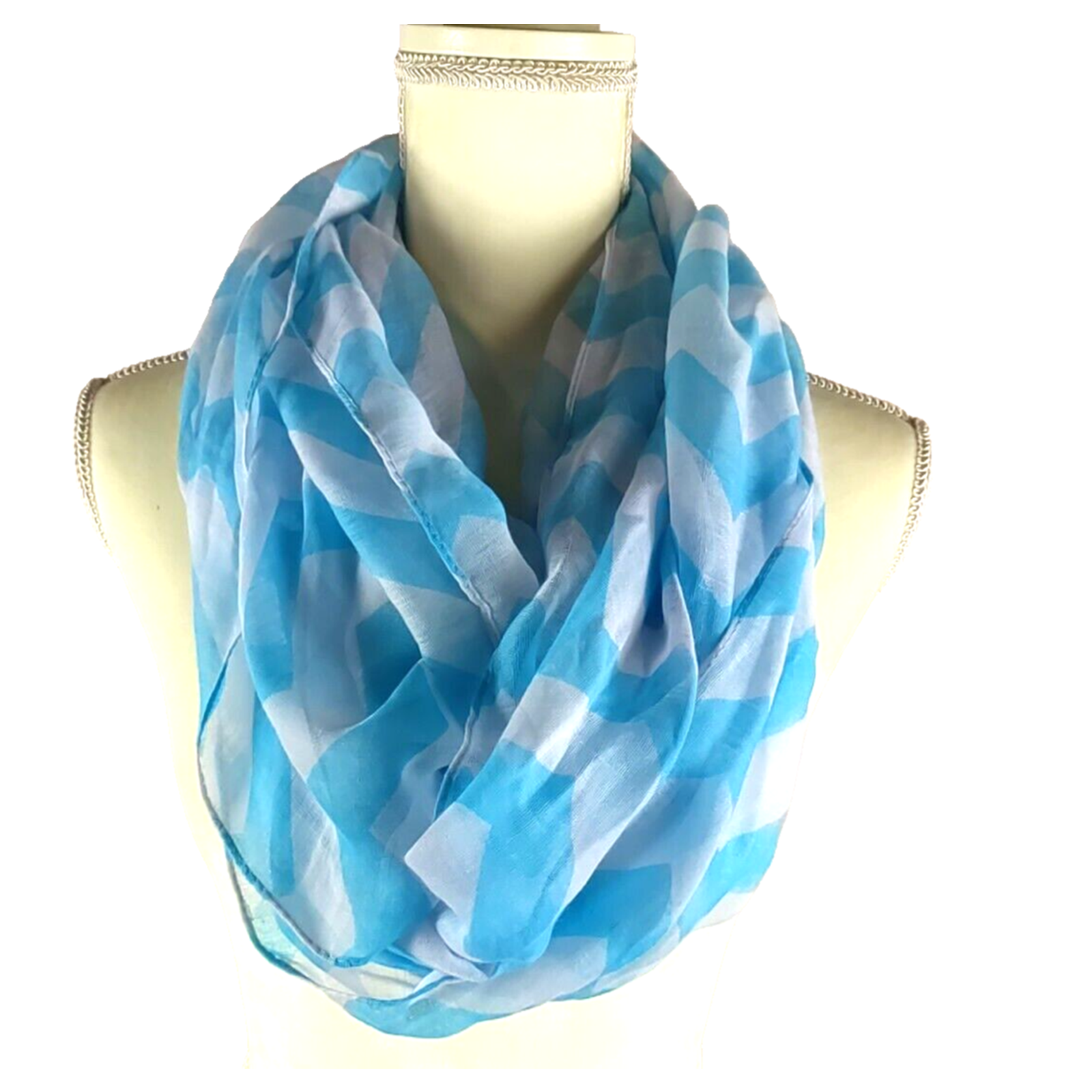 Blue White Chevron Infinity Scarf 23x62 Soft Knit Fashion Wrap