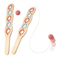  Wooden Flip Paddle Game, Set of 2, Wood Paddle Toy with Red Ball on String, 