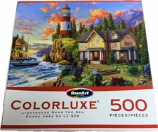RoseArt LIGHTHOUSE NEAR THE SEA 500 piece puzzle Ocean Cottage Animals COMPLETE