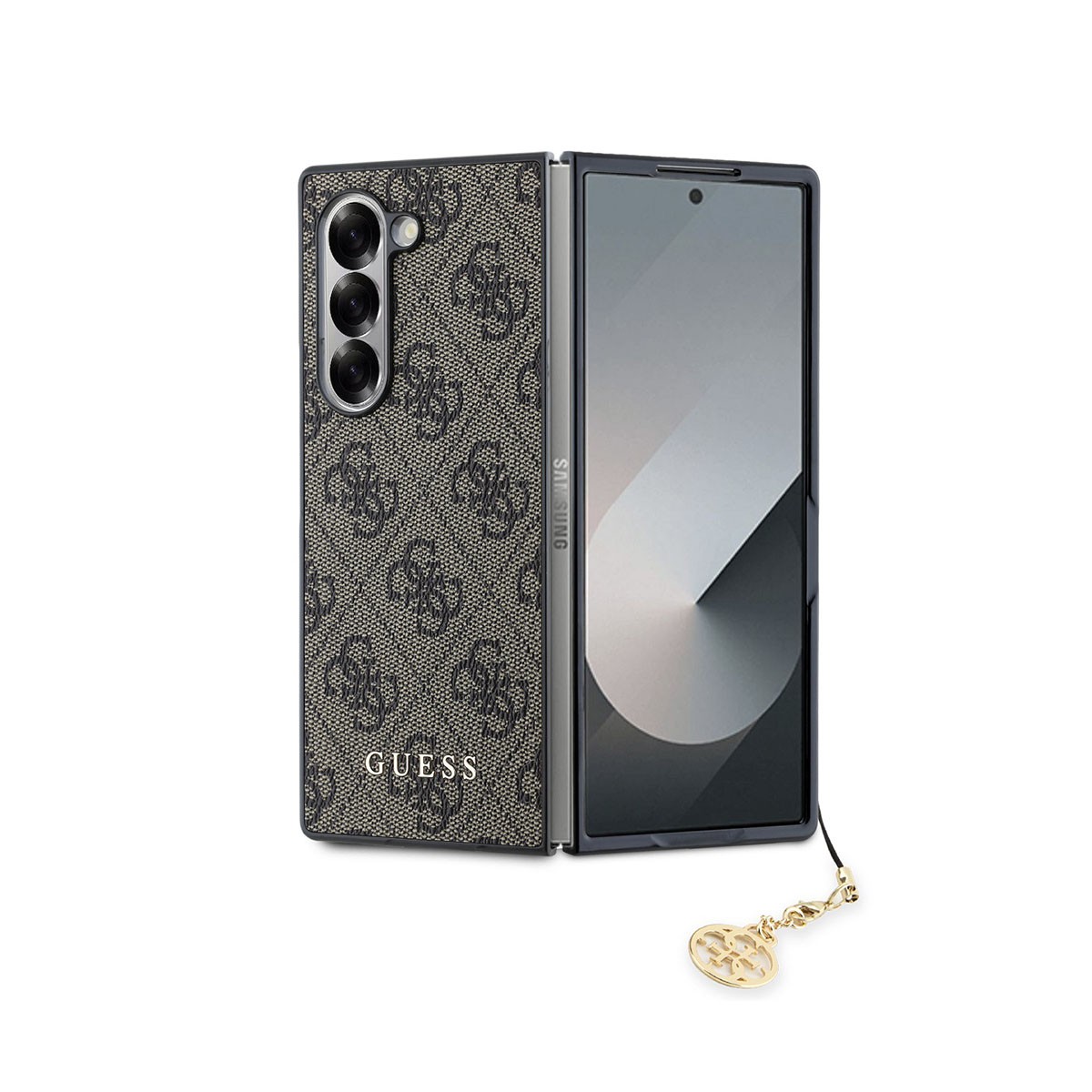 Coque Galaxy Z Fold 6 Guess 4G Charm marron antichoc avec bijou