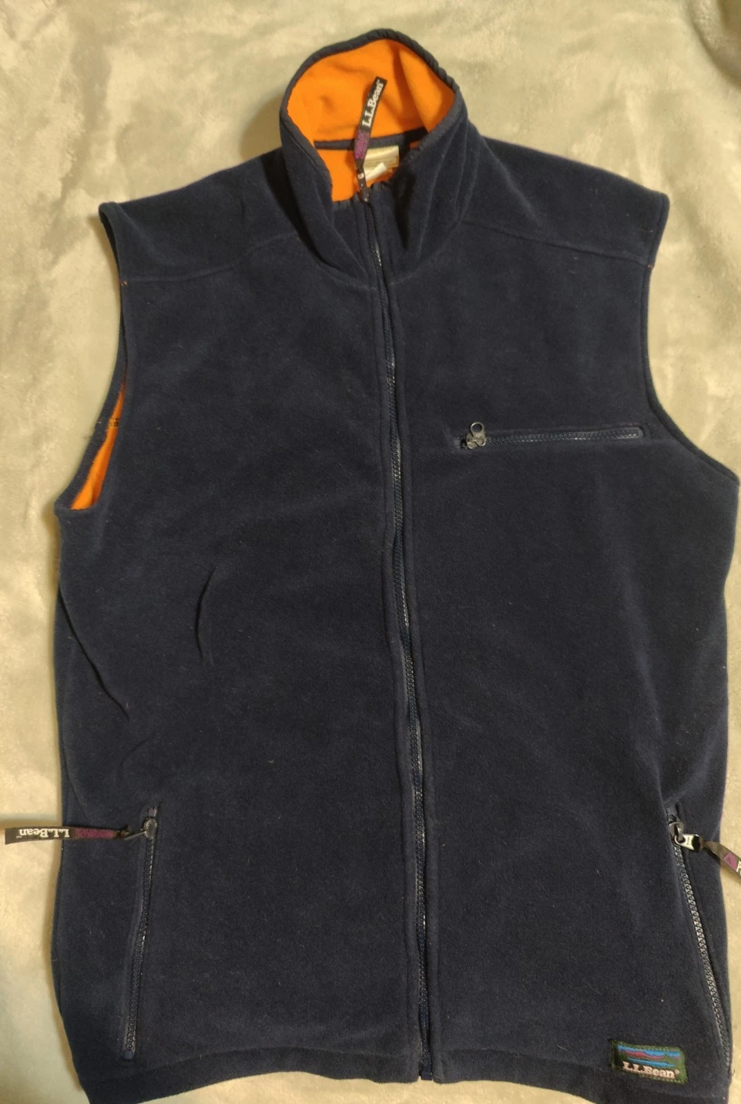 LL Bean Polartech Vest Navy Blue & Orange Large
