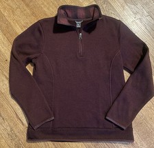 Women  s Eddie Bauer Burgundy Quarter Zip Pullover Size Medium Plaid Collar