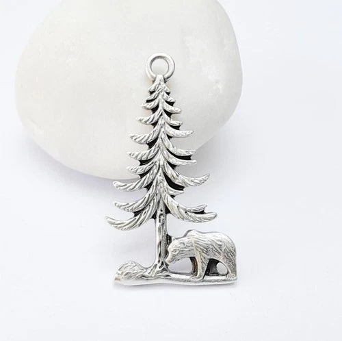 Bear and Tree Charms, Wildlife Pendant, Earring Charm 39x21mm G37100