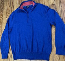 Brooks Brothers Supima Cotton Blue Red 1/4 Zip Long Sleeve Sweater Mens Large