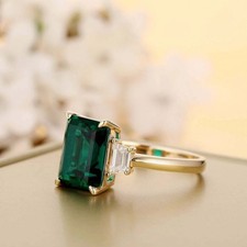 4.00 Ct Emerald Cut Natural Emerald  Diamond Wedding Ring 14K Yellow Gold