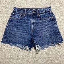 American Eagle Womens sz 4 Jean Shorts Blue Denim High Rise Cut-off Medium Wash