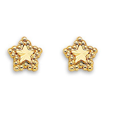 NEW 14K YELLOW GOLD STAR STUD EARRINGS WITH SCREW BACK