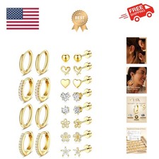 Hypoallergenic Gold Stud Earrings for Women - 14k Gold Plated Surgical Stainl...