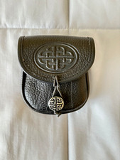 Celtic Leather Belt Pouch Black Embossed Kilt Bag Medieval
