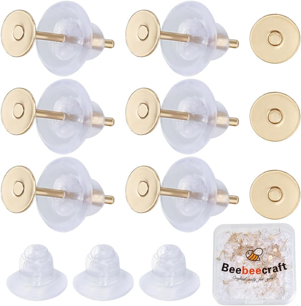 1 Box 200 StüCk Leere Ohrstecker Aus 18 Karat Vergoldetem Messing Flache Runde O-image