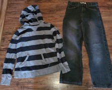 Outfit Lot Cherokee Black Straight Jeans Size 12 Hoodie Gray Stripe Shirt Boys