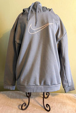 Nike Sportswear Women s Gray Fleece Pullover Hoodie Logo, Relaxed Fit M