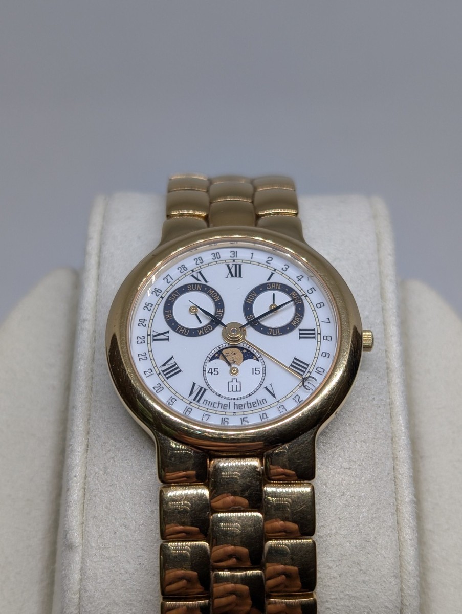 Michael Herbelin Moonphase Swiss Watch 18k Gold 