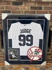Aaron Judge Signed Auto 3D Logos Baseball Jersey Framed 44x36 Fanatics COA *20