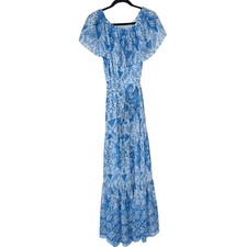 INC International Concept Off The Shoulder Blue Paisley Tiered Maxi Dress Size 6