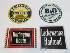 4 1954 Post Sugar Crisp Cereal Tin Railroad Emblems: Lackawanna, B & O + 2